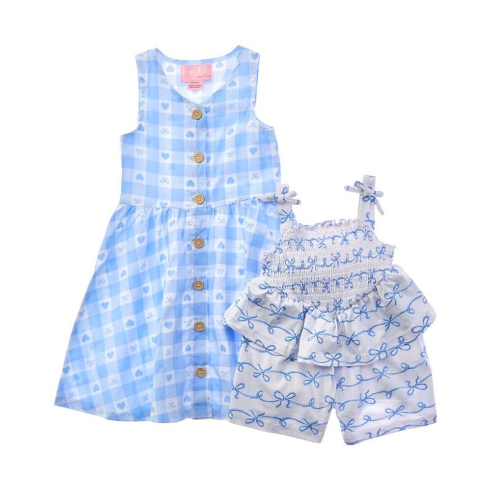 Freestyle Girls  2Pk Bowtastic Woven Dress & Knit Romper Set, Blue